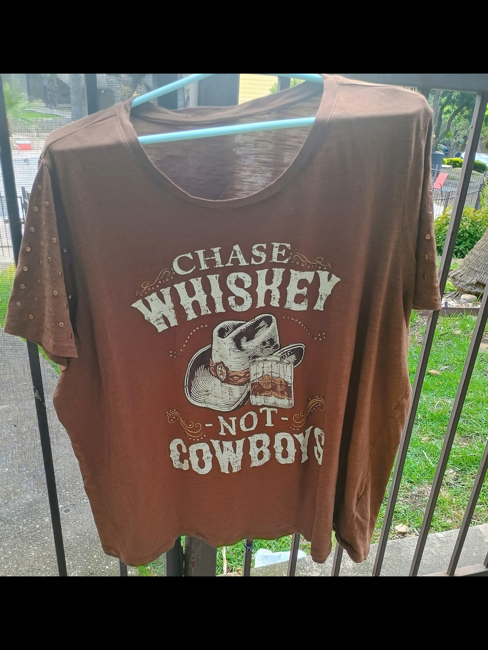 Cato Western T-shirt Women’s 22/24 Brown Embellished Chase Whiskey Not Cowboys